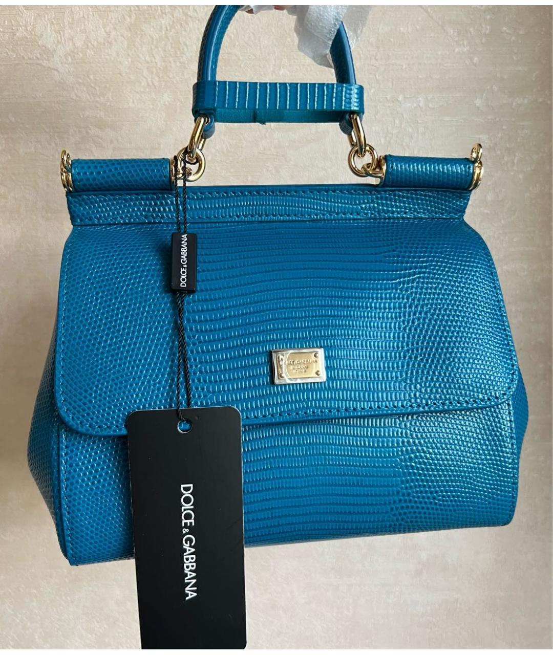 DOLCE&GABBANA Голубая кожаная сумка через плечо, фото 2