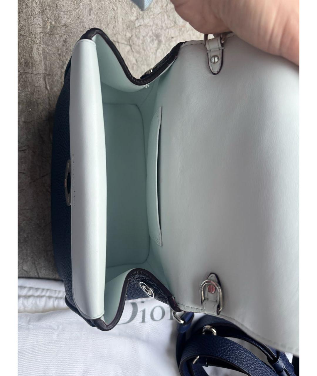 CHRISTIAN DIOR Темно-синяя кожаная сумка с короткими ручками, фото 4