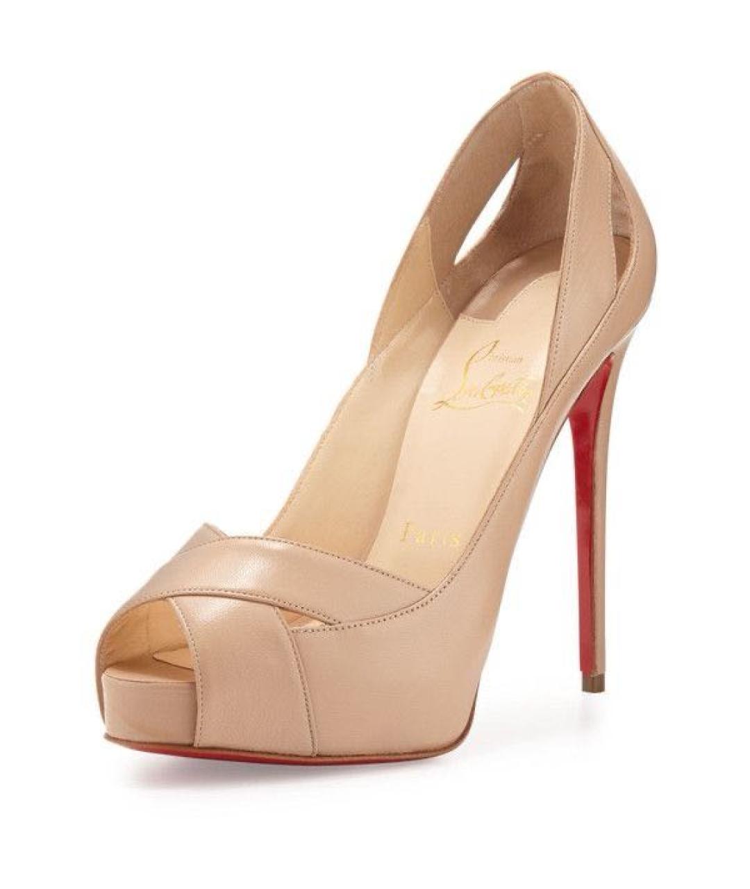 CHRISTIAN LOUBOUTIN Бежевые кожаные босоножки, фото 2