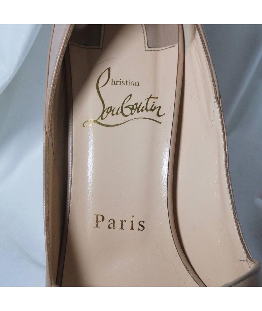 CHRISTIAN LOUBOUTIN Бежевые кожаные босоножки, фото 6