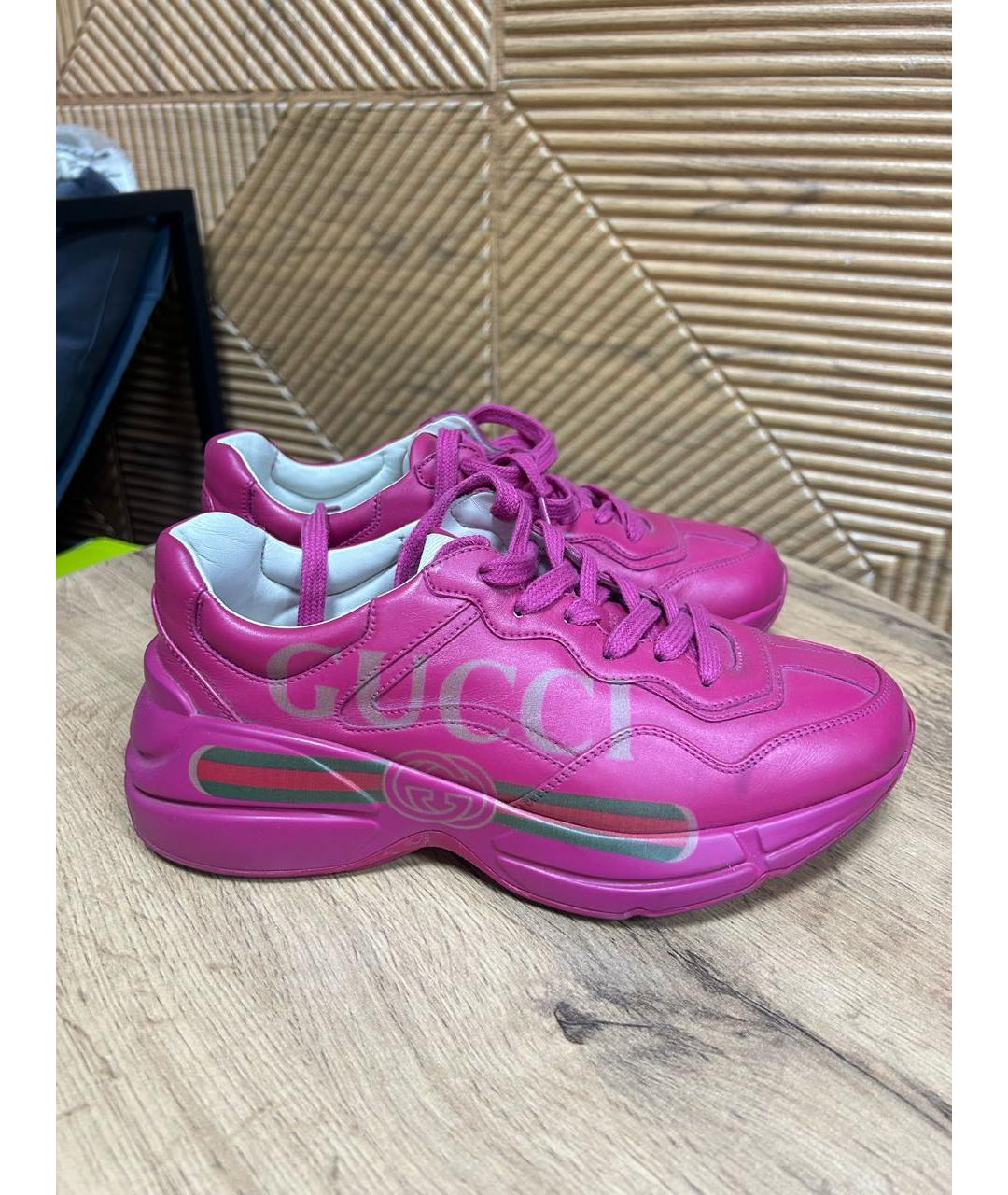 GUCCI Розовые кожаные кроссовки, фото 4