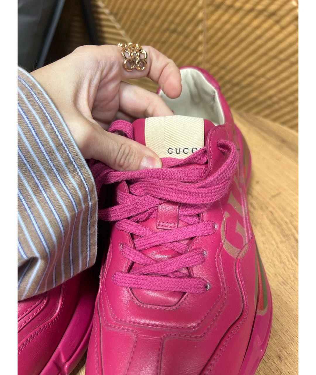 GUCCI Розовые кожаные кроссовки, фото 3