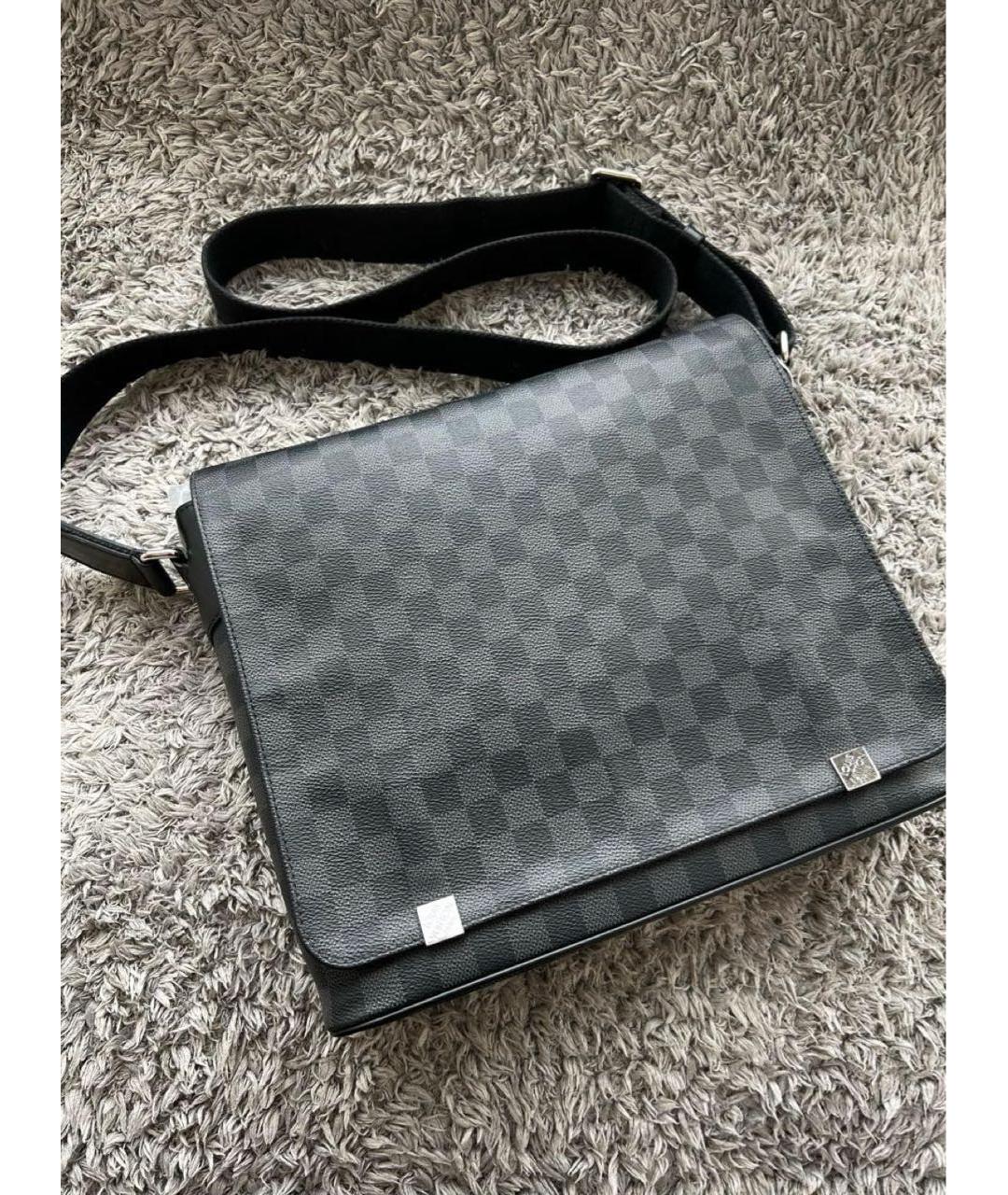 LOUIS VUITTON Антрацитовая кожаная сумка на плечо, фото 2