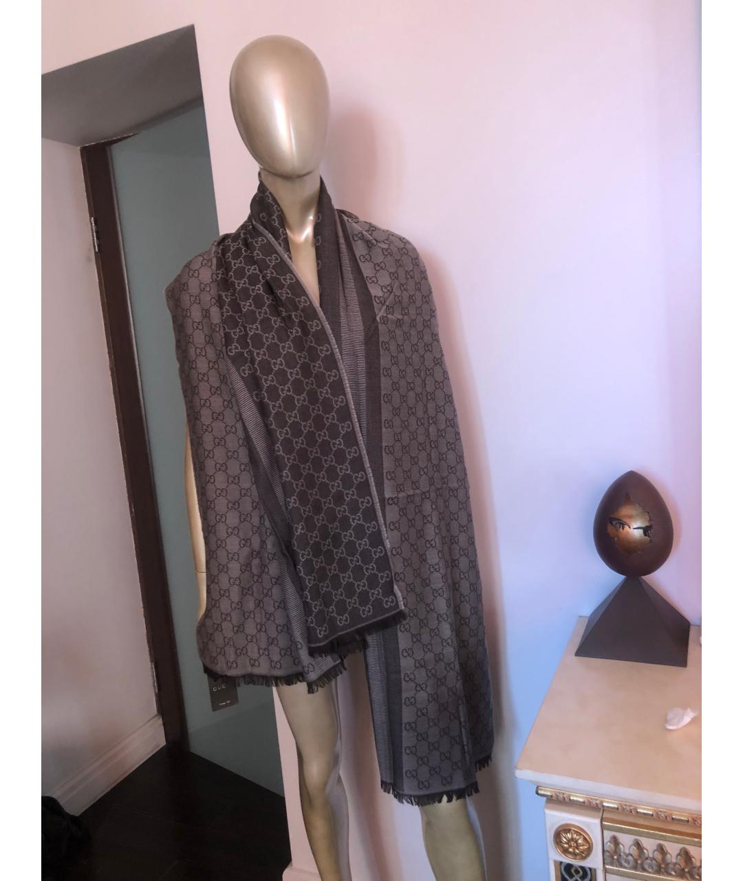 GUCCI Коричневый шерстяной шарф, фото 2