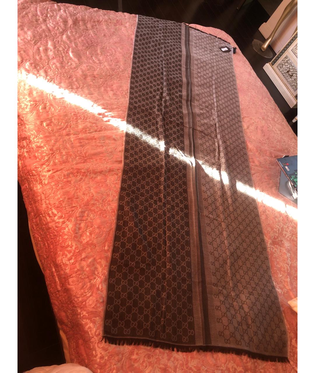 GUCCI Коричневый шерстяной шарф, фото 6