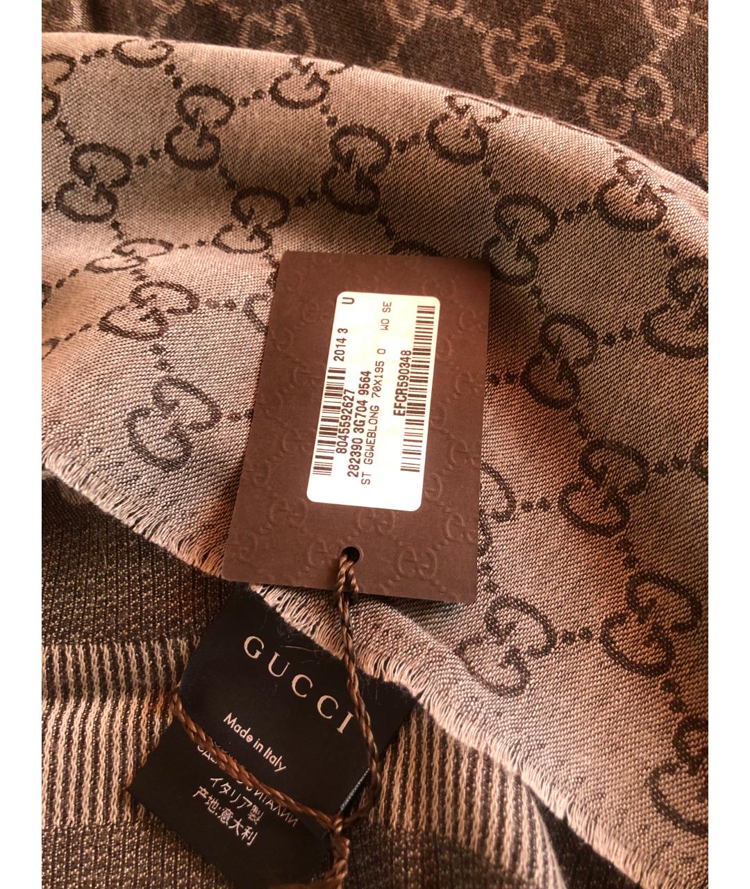 GUCCI Коричневый шерстяной шарф, фото 3