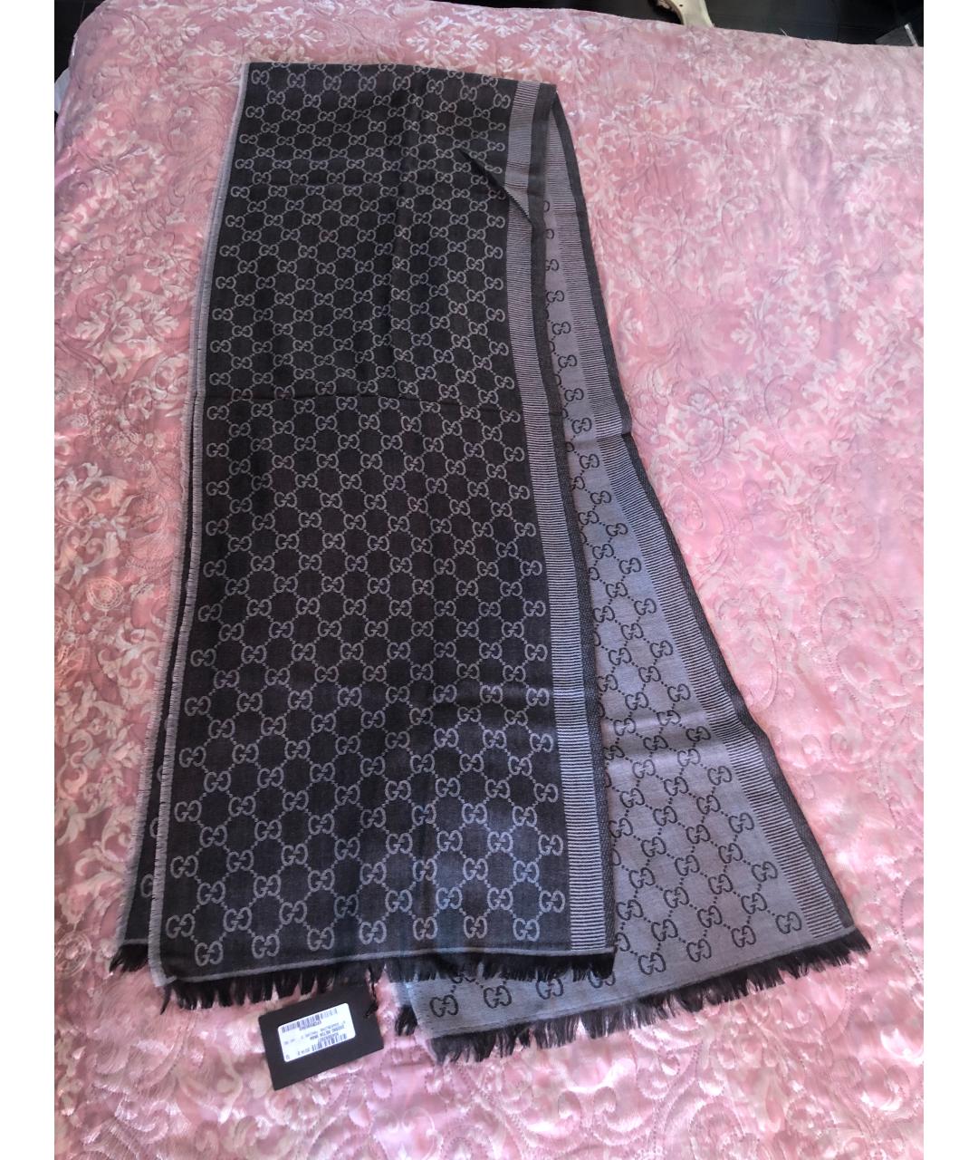 GUCCI Коричневый шерстяной шарф, фото 4