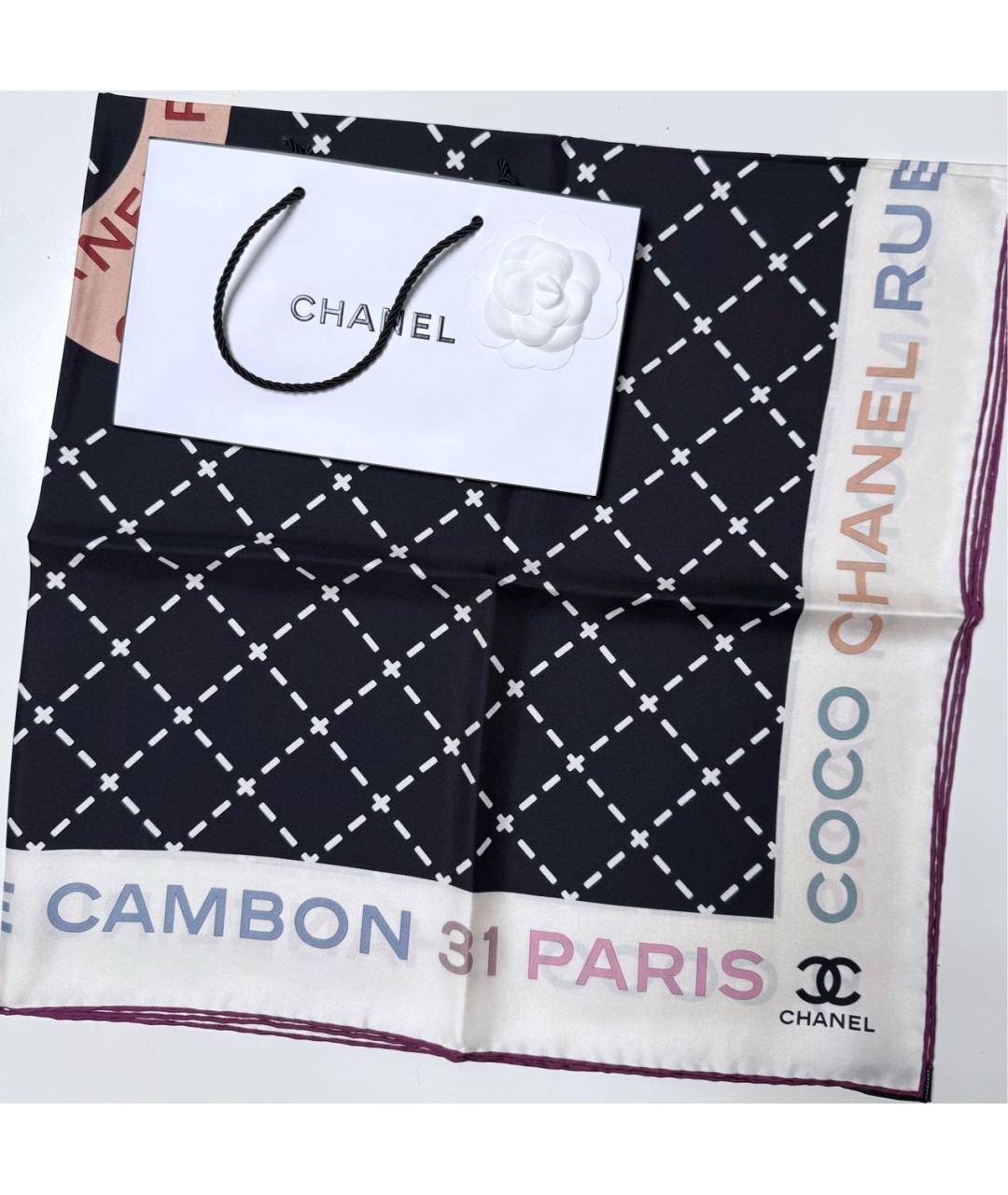 CHANEL Черный шелковый платок, фото 5