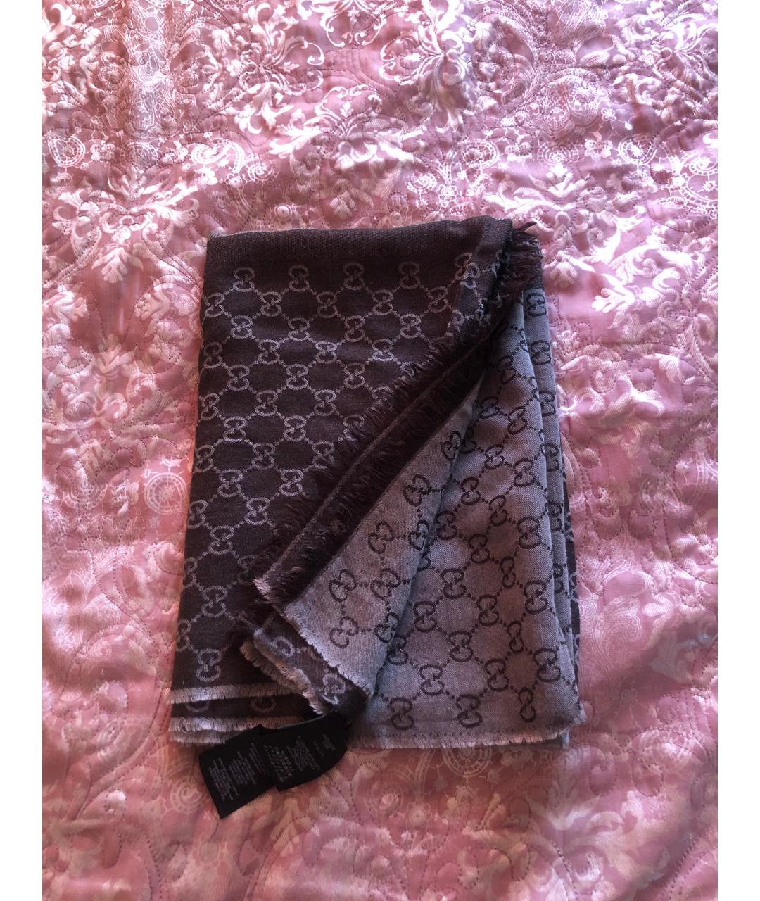 GUCCI Коричневый шерстяной шарф, фото 8