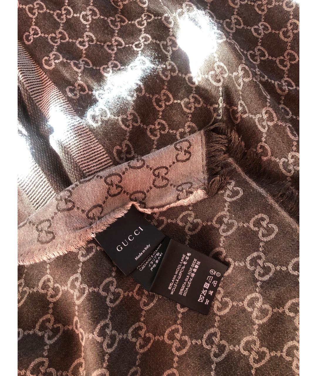 GUCCI Коричневый шерстяной шарф, фото 3