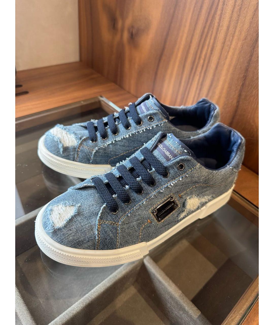 DOLCE&GABBANA Темно-синие текстильные кеды, фото 4