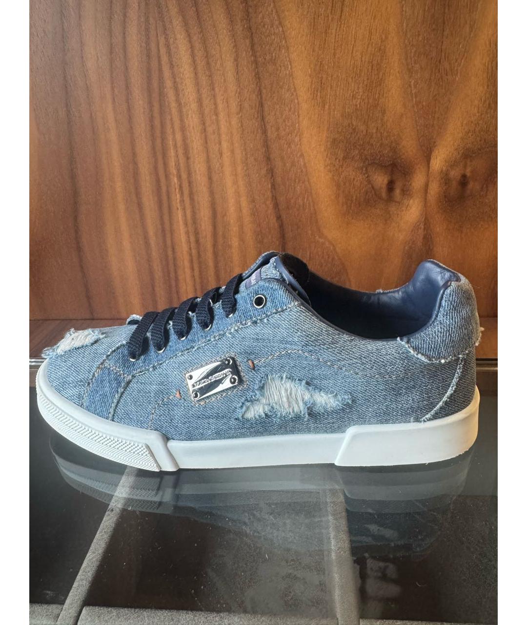 DOLCE&GABBANA Темно-синие текстильные кеды, фото 5