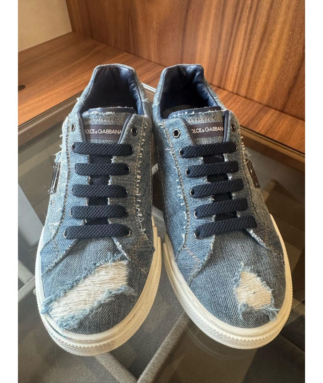 DOLCE&GABBANA Темно-синие текстильные кеды, фото 2