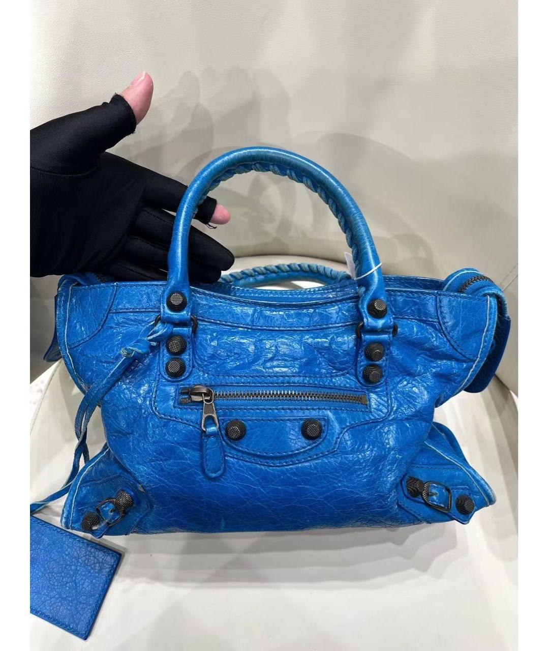 BALENCIAGA Синяя кожаная сумка с короткими ручками, фото 2