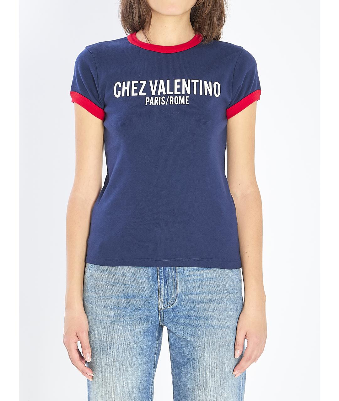 VALENTINO Синяя хлопковая футболка, фото 2