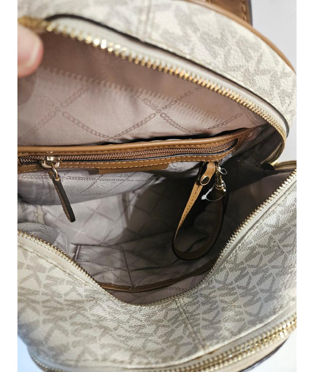 MICHAEL MICHAEL KORS Бежевый кожаный рюкзак, фото 4