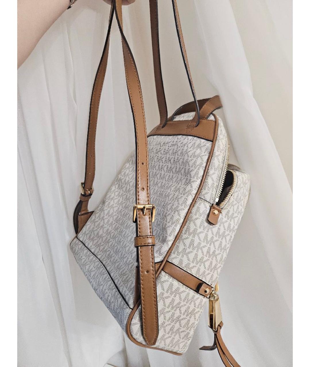 MICHAEL MICHAEL KORS Бежевый кожаный рюкзак, фото 7