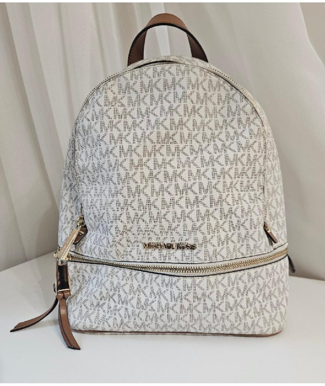 MICHAEL MICHAEL KORS Бежевый кожаный рюкзак, фото 10