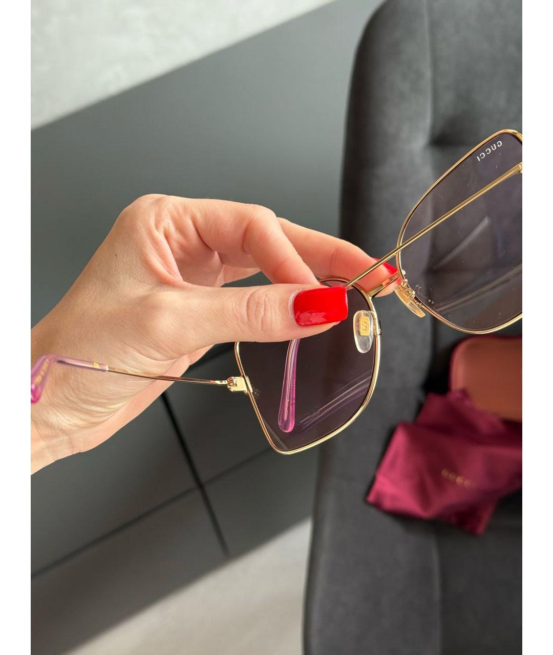 GUCCI Розовые металлические солнцезащитные очки, фото 7