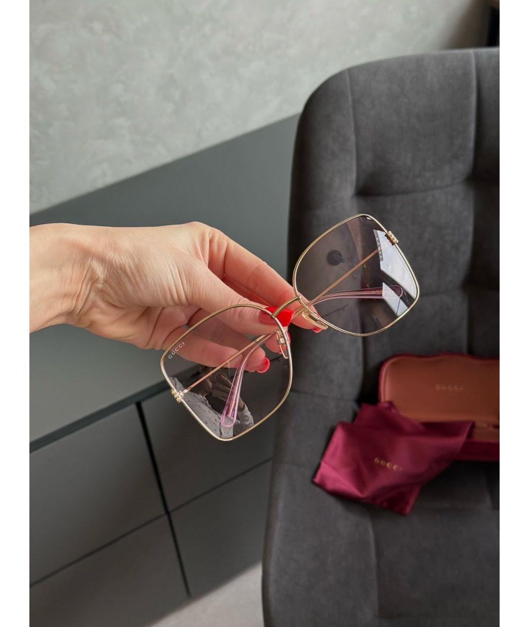 GUCCI Розовые металлические солнцезащитные очки, фото 2