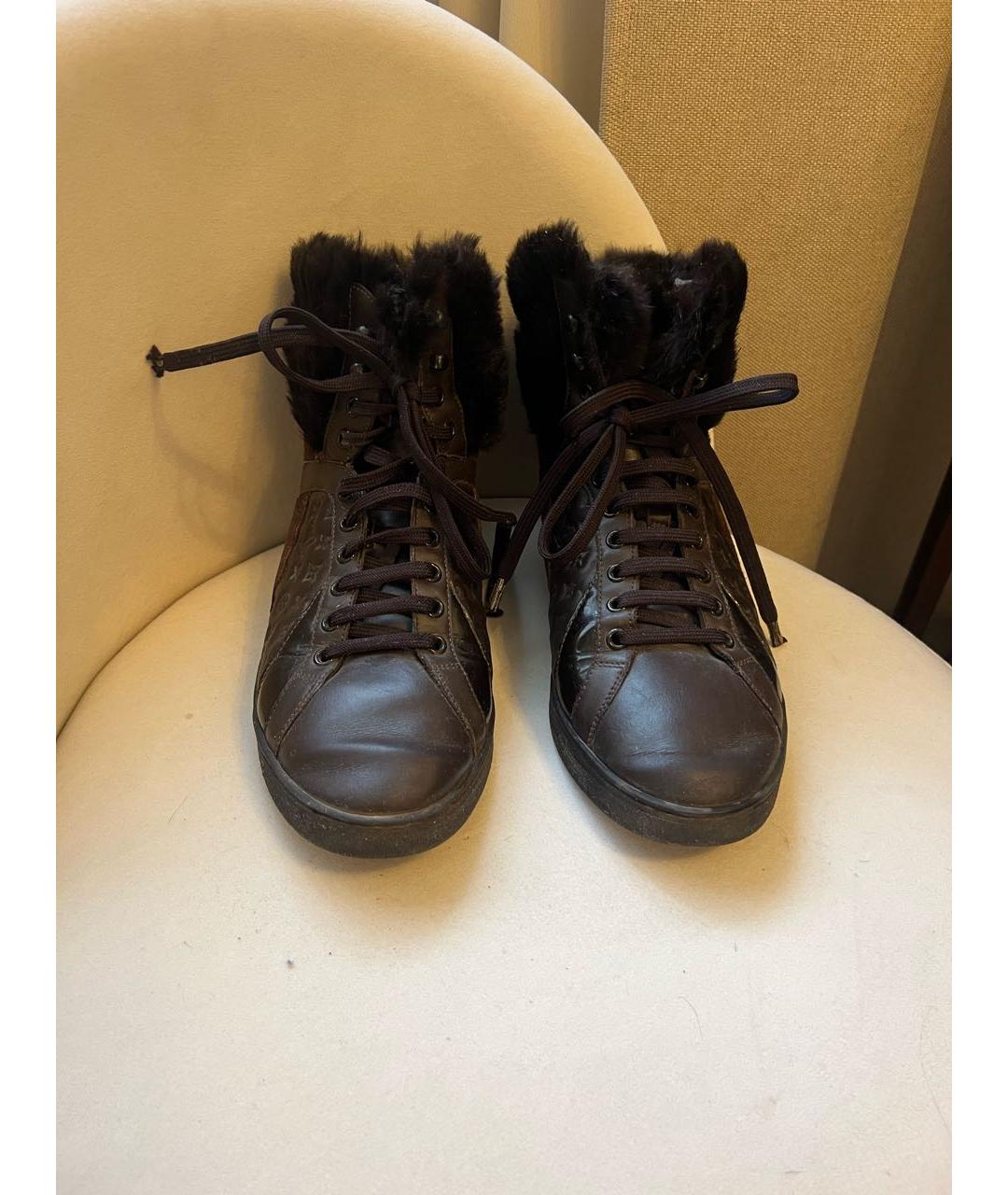 LOUIS VUITTON Коричневые кожаные кроссовки, фото 2