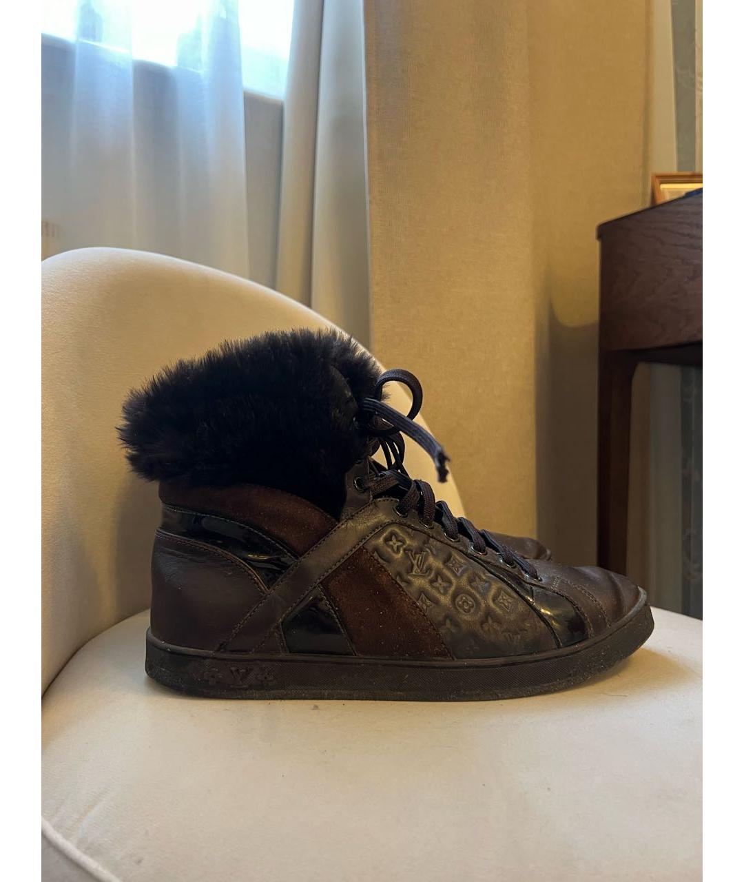 LOUIS VUITTON Коричневые кожаные кроссовки, фото 7