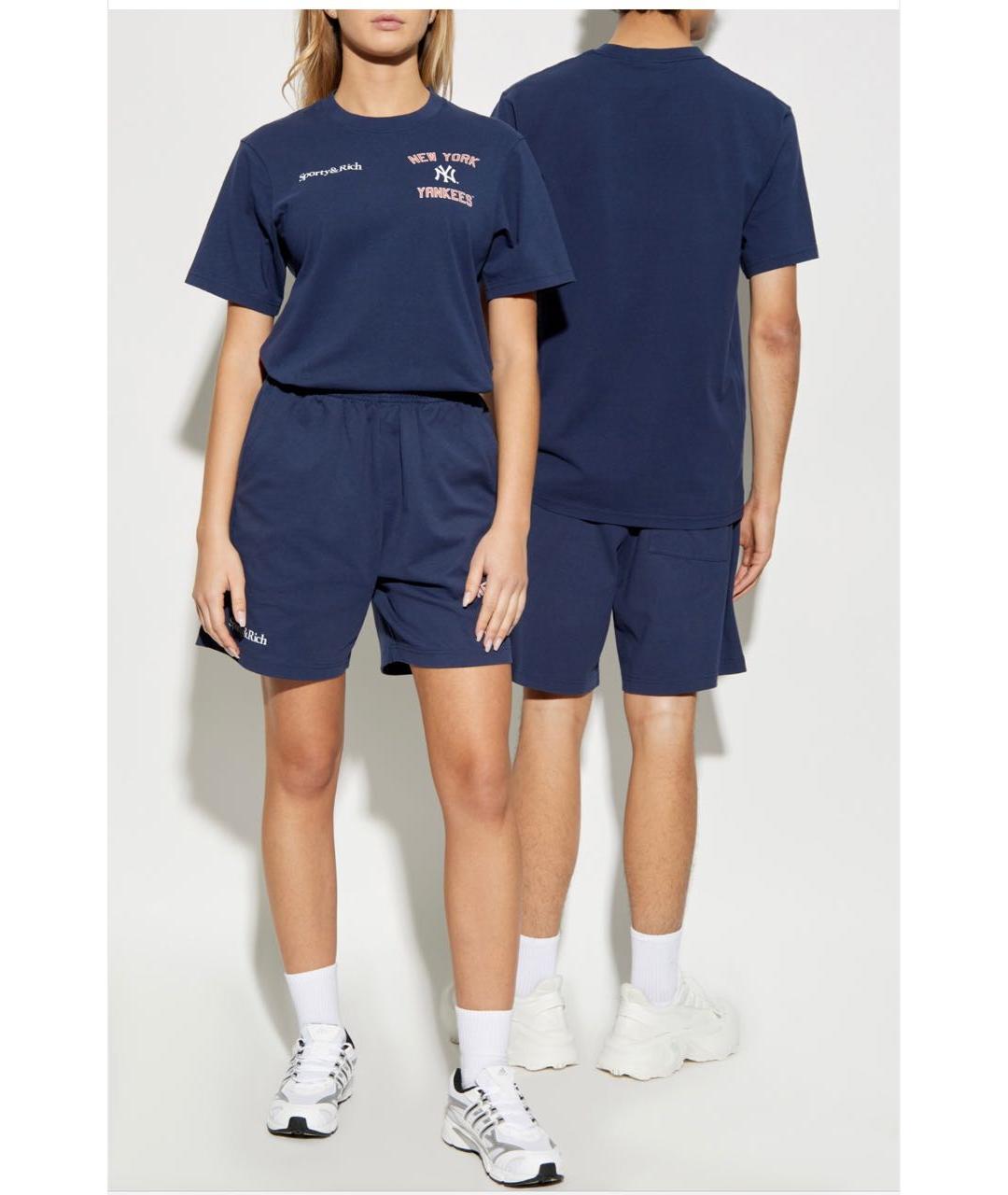 SPORTY AND RICH Темно-синяя хлопковая футболка, фото 7