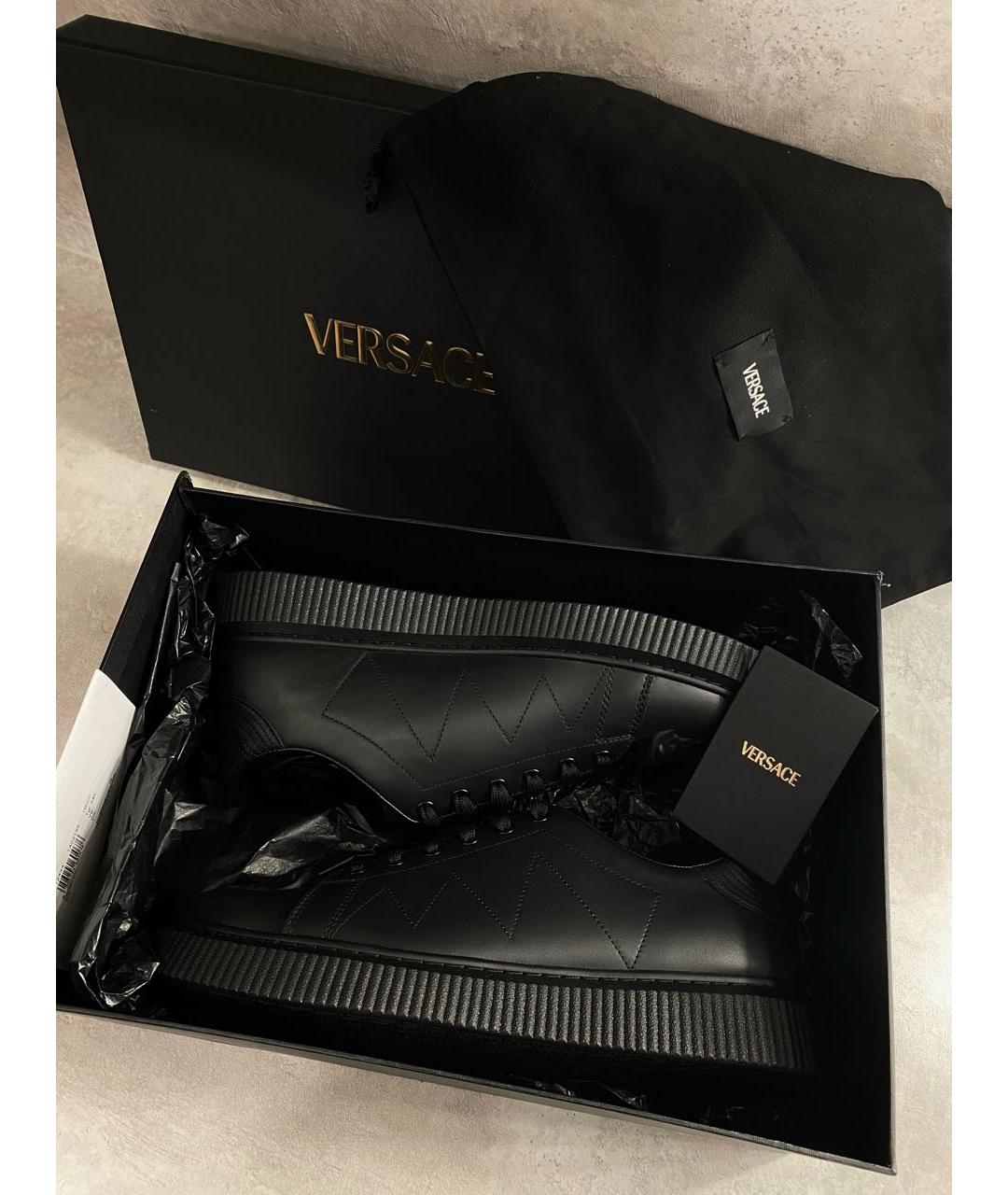 VERSACE Черные кожаные низкие кроссовки / кеды, фото 7