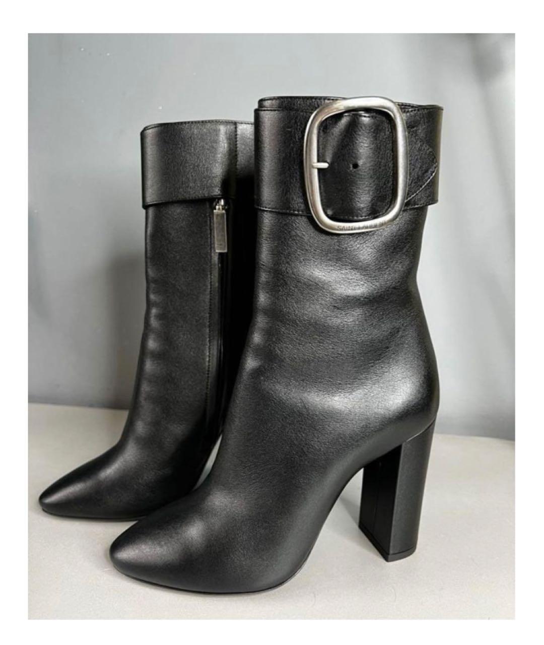 SAINT LAURENT Черные кожаные полусапоги, фото 2