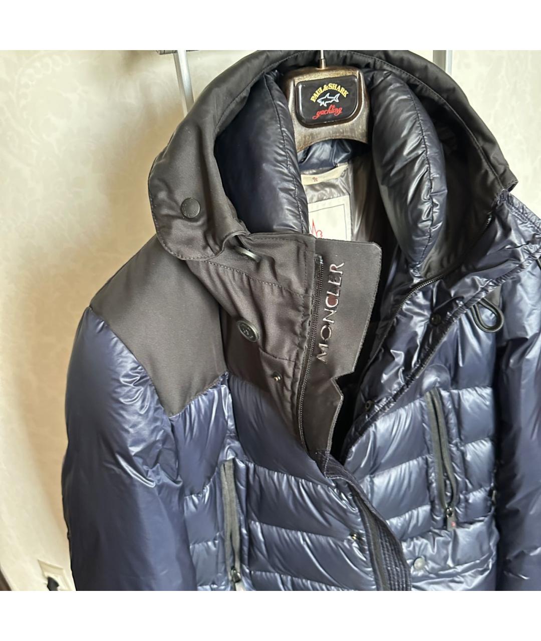 MONCLER Темно-синий полиэстеровый пуховик, фото 8