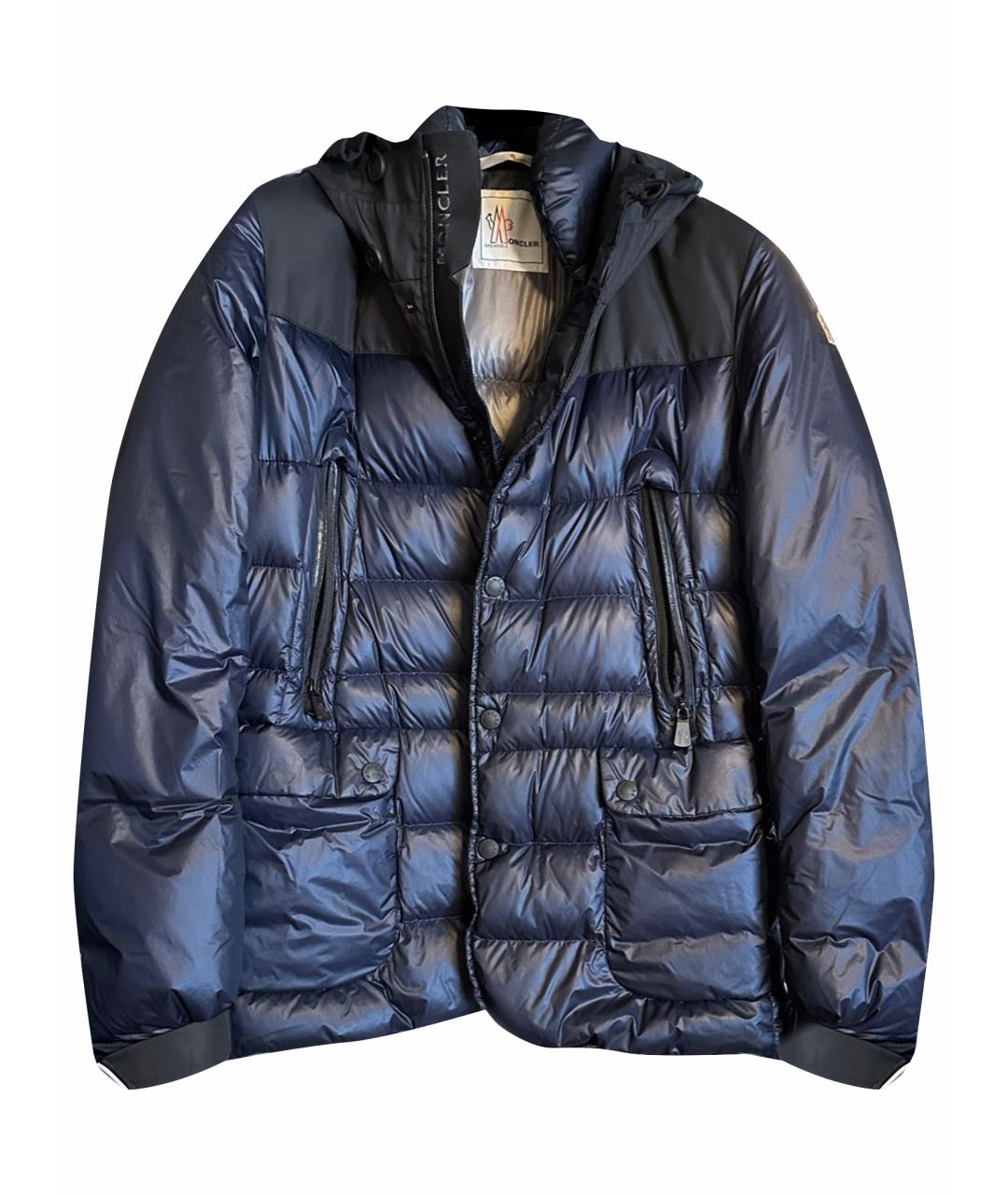 MONCLER Темно-синий полиэстеровый пуховик, фото 1
