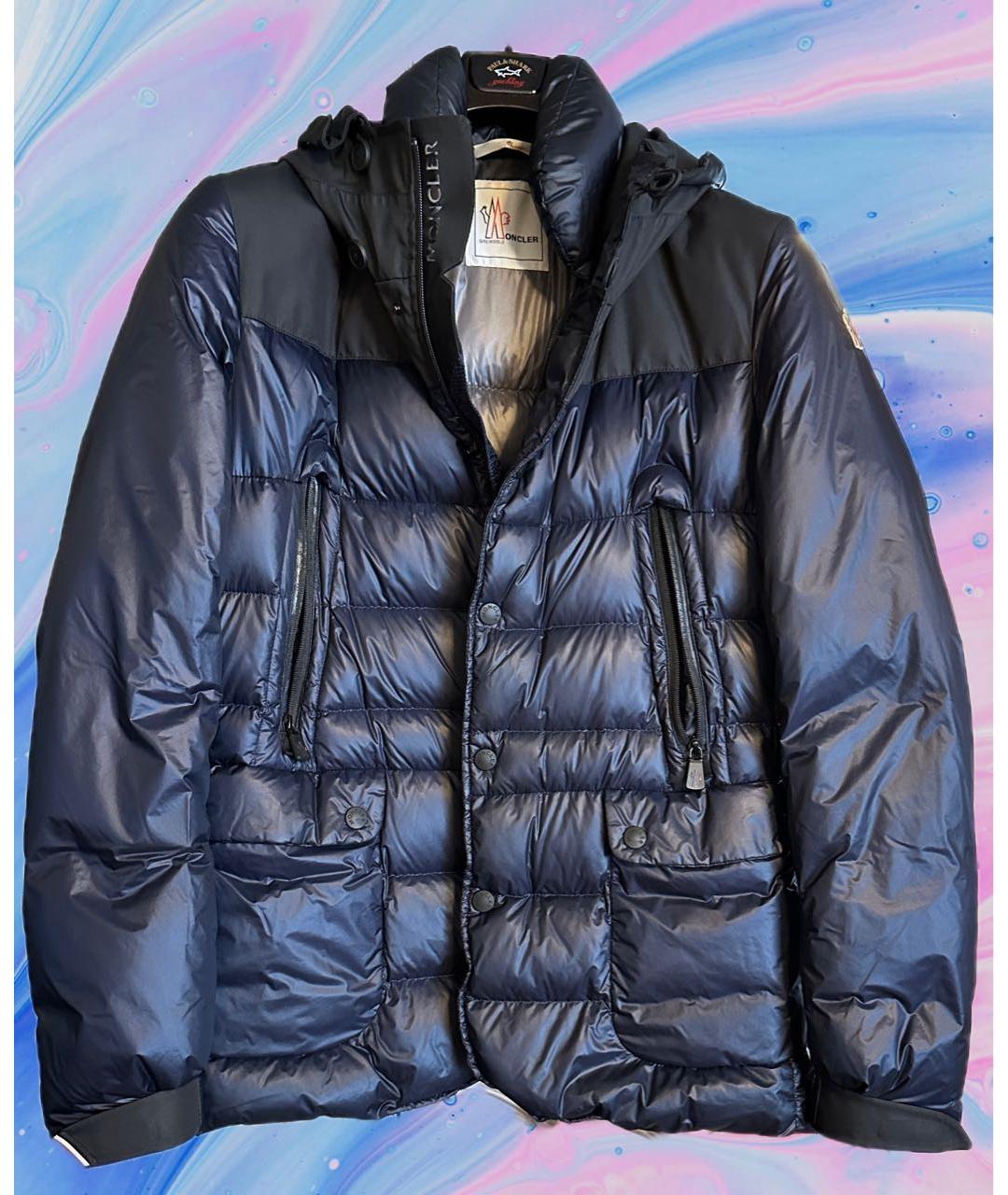 MONCLER Темно-синий полиэстеровый пуховик, фото 9
