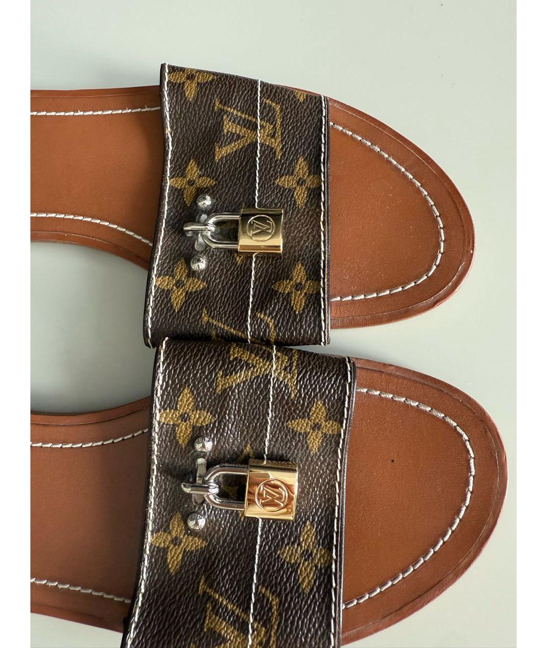 LOUIS VUITTON Коричневые кожаные шлепанцы, фото 5