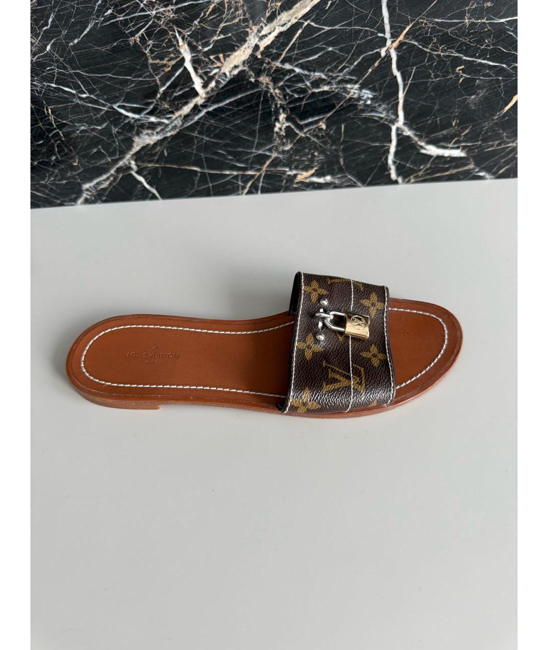 LOUIS VUITTON Коричневые кожаные шлепанцы, фото 8