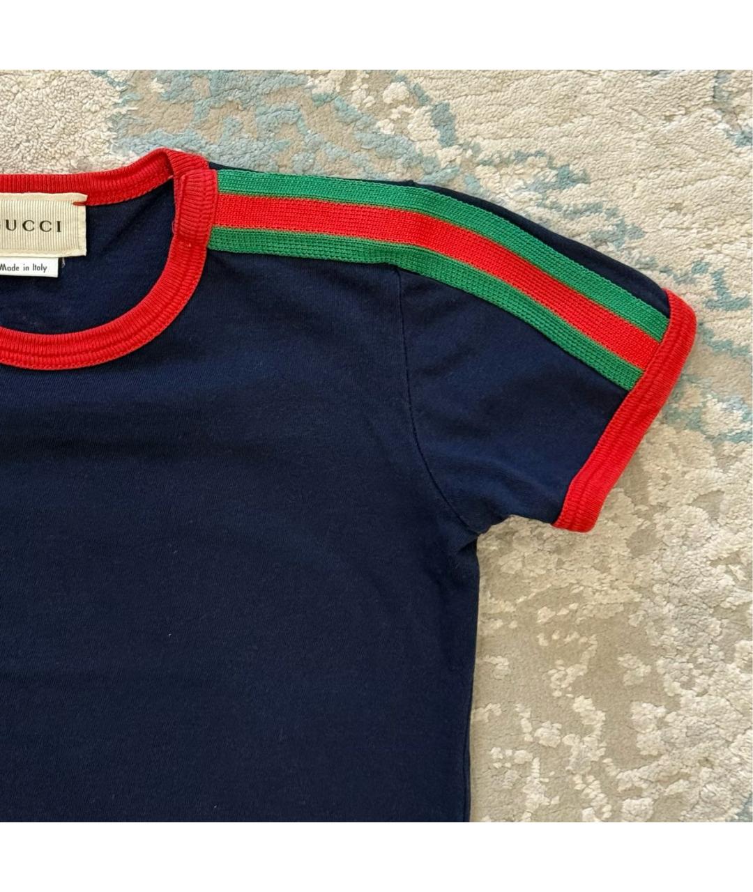 GUCCI Синяя хлопковая детская футболка, фото 4