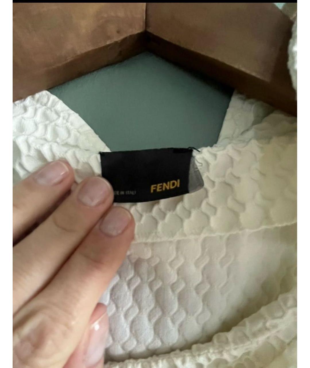 FENDI Белое хлопко-эластановое коктейльное платье, фото 3
