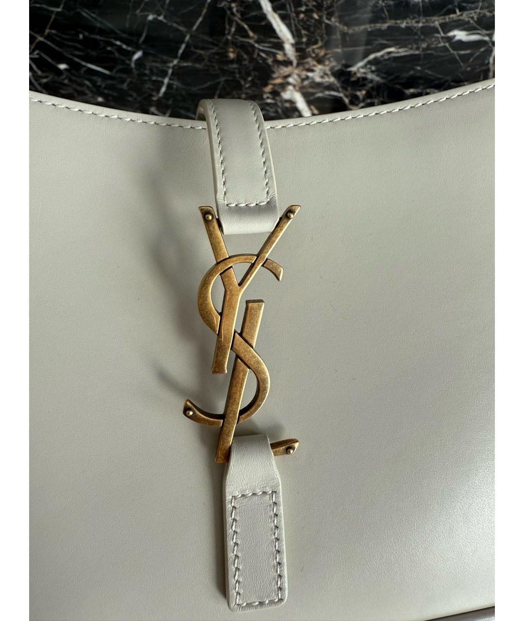 SAINT LAURENT Белая кожаная сумка с короткими ручками, фото 5