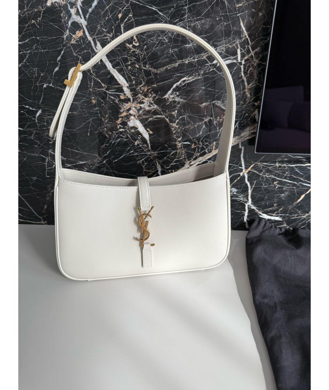 SAINT LAURENT Белая кожаная сумка с короткими ручками, фото 9