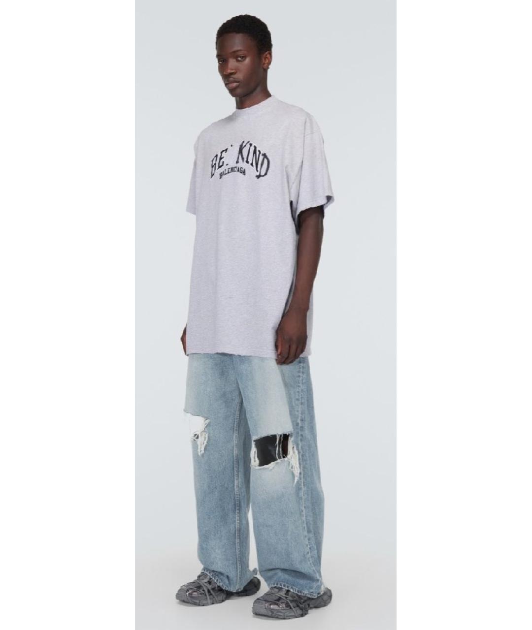 BALENCIAGA Серая хлопковая футболка, фото 6