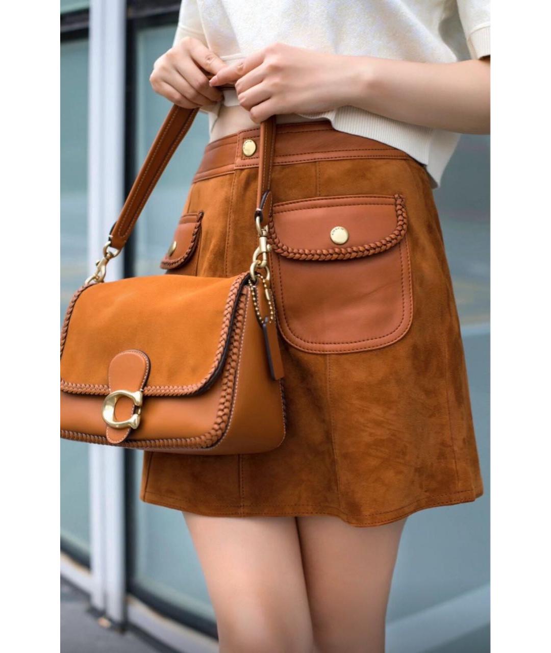 COACH Коричневая кожаная юбка мини, фото 5