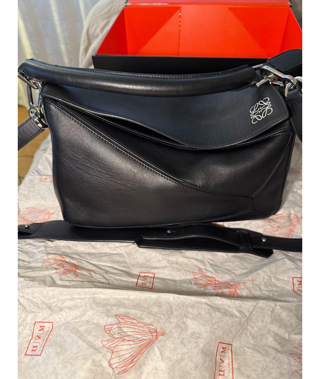 LOEWE Черная кожаная сумка тоут, фото 8