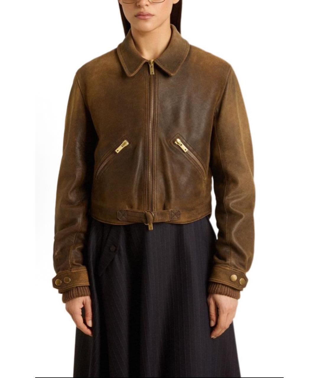 GOLDEN GOOSE DELUXE BRAND Коричневая кожаная куртка, фото 3