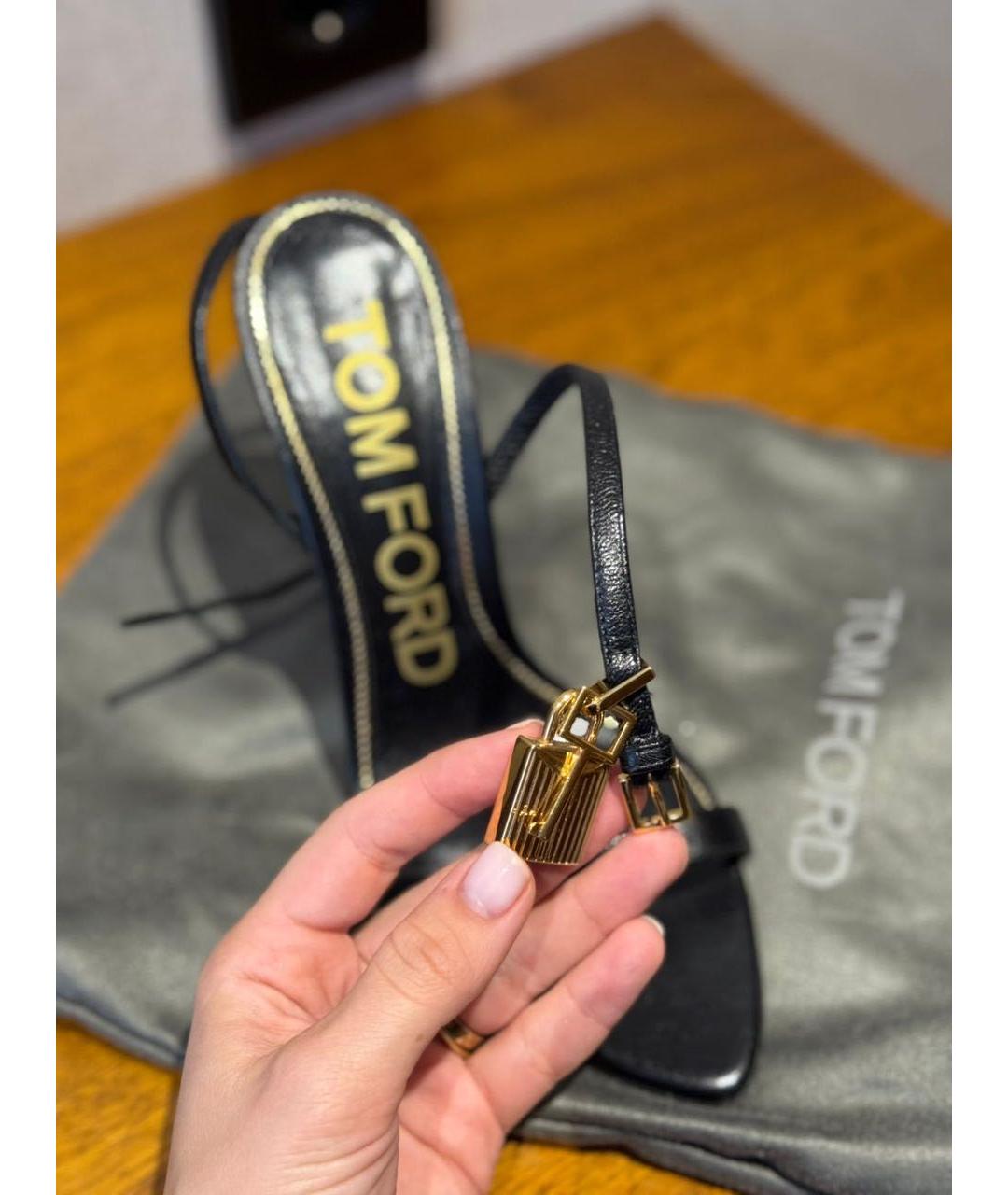 TOM FORD Черные кожаные босоножки, фото 6