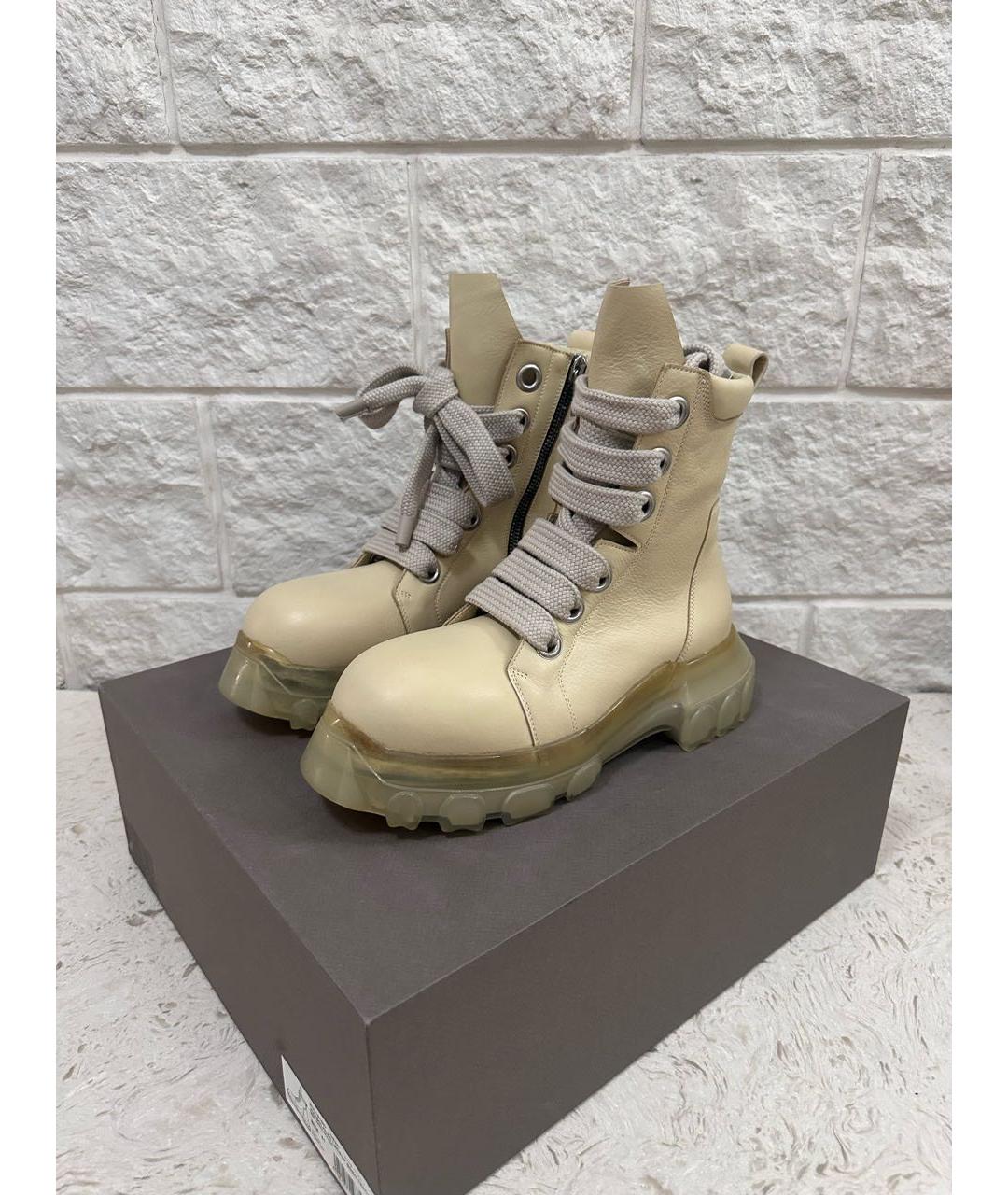 RICK OWENS Бежевые кожаные высокие ботинки, фото 3