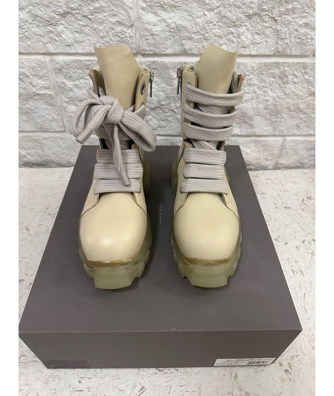 RICK OWENS Бежевые кожаные высокие ботинки, фото 2