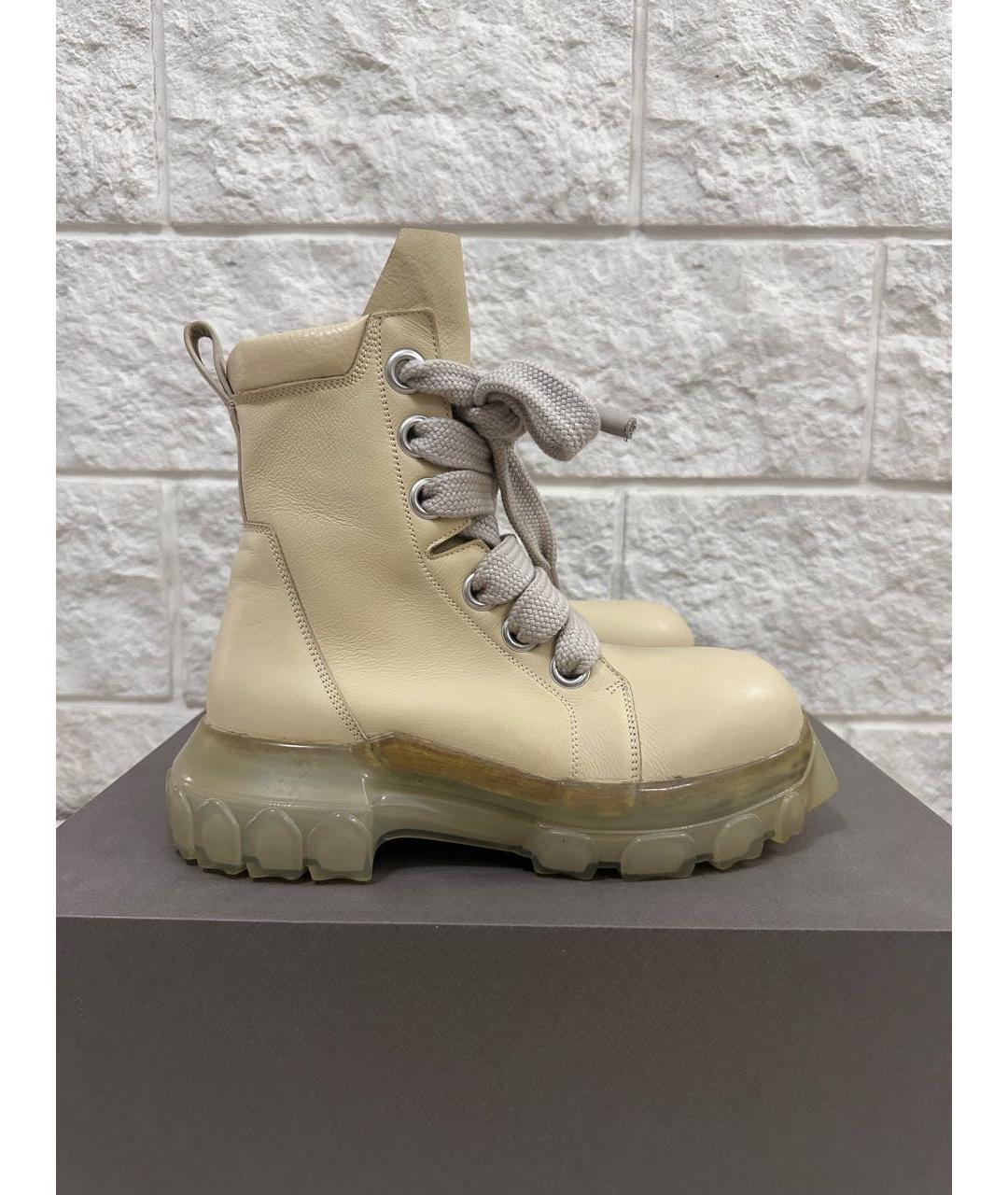 RICK OWENS Бежевые кожаные высокие ботинки, фото 9