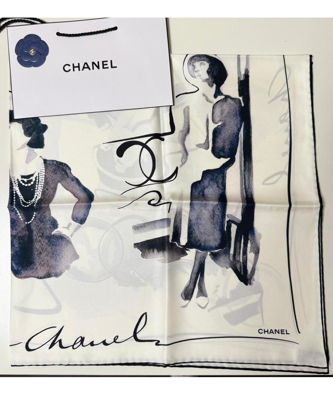 CHANEL Белый шелковый платок, фото 4