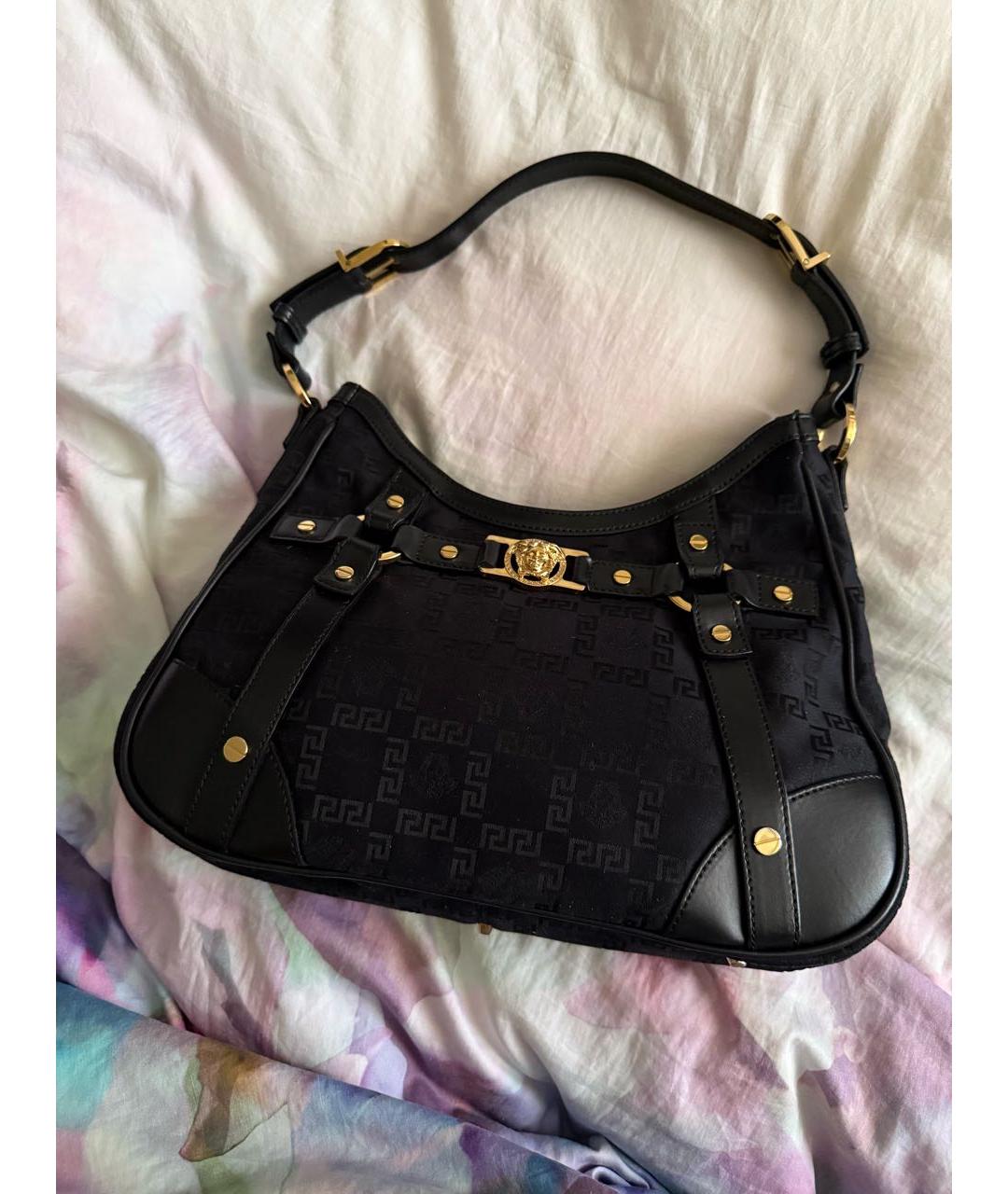 VERSACE Черная кожаная сумка тоут, фото 2