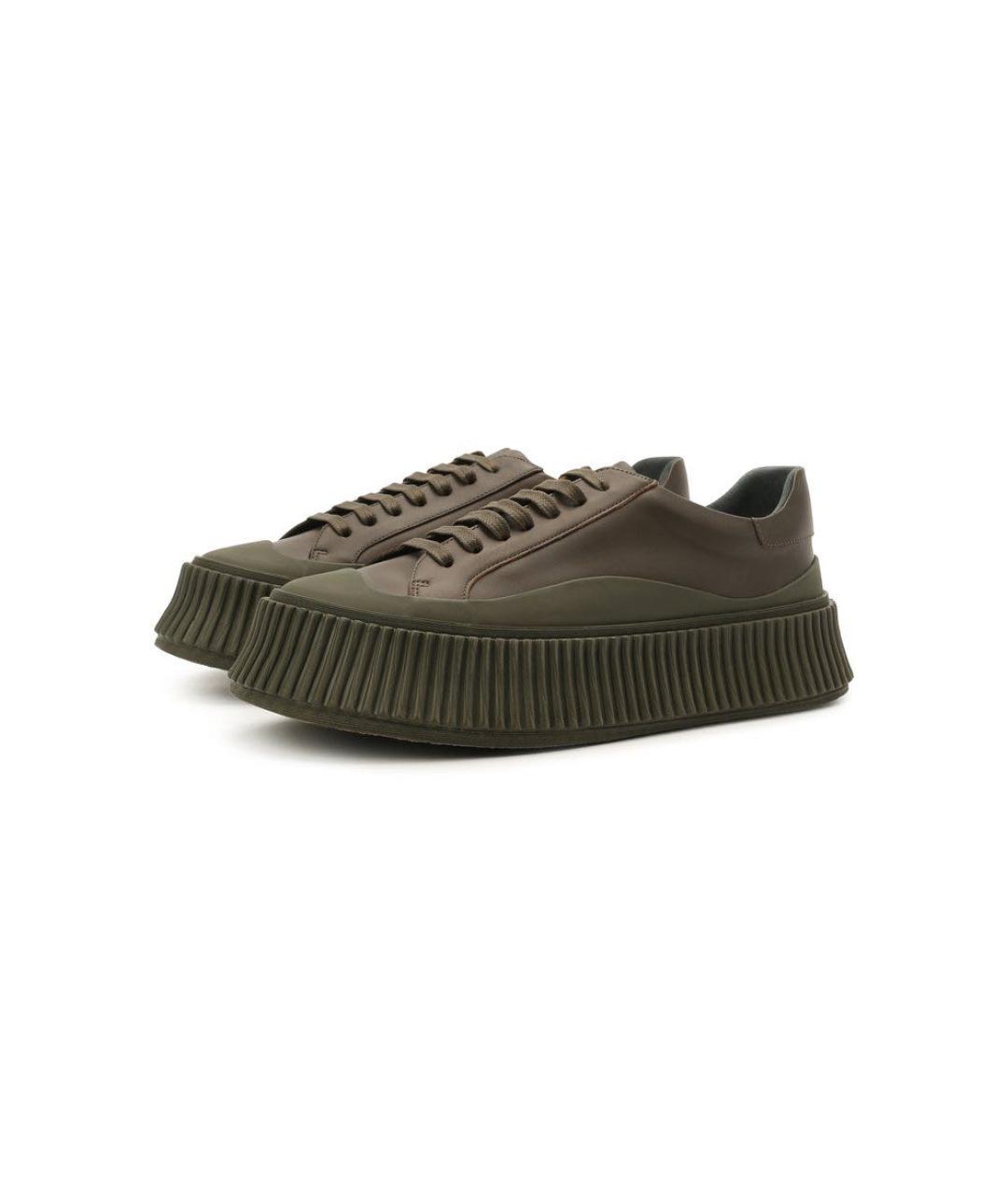 JIL SANDER Хаки кожаные кеды, фото 2