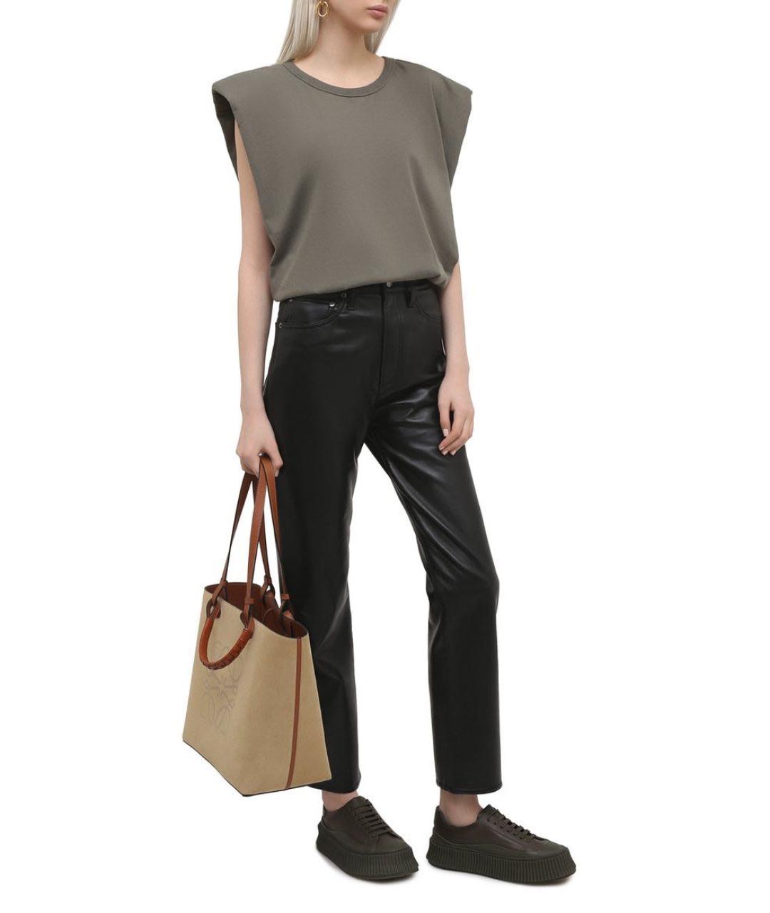 JIL SANDER Хаки кожаные кеды, фото 7